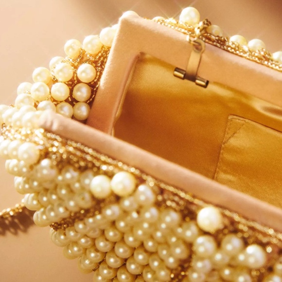 Santi Gemelli Clutch Pearl with Taupe Silk with brass strap - Picture 2 of 16